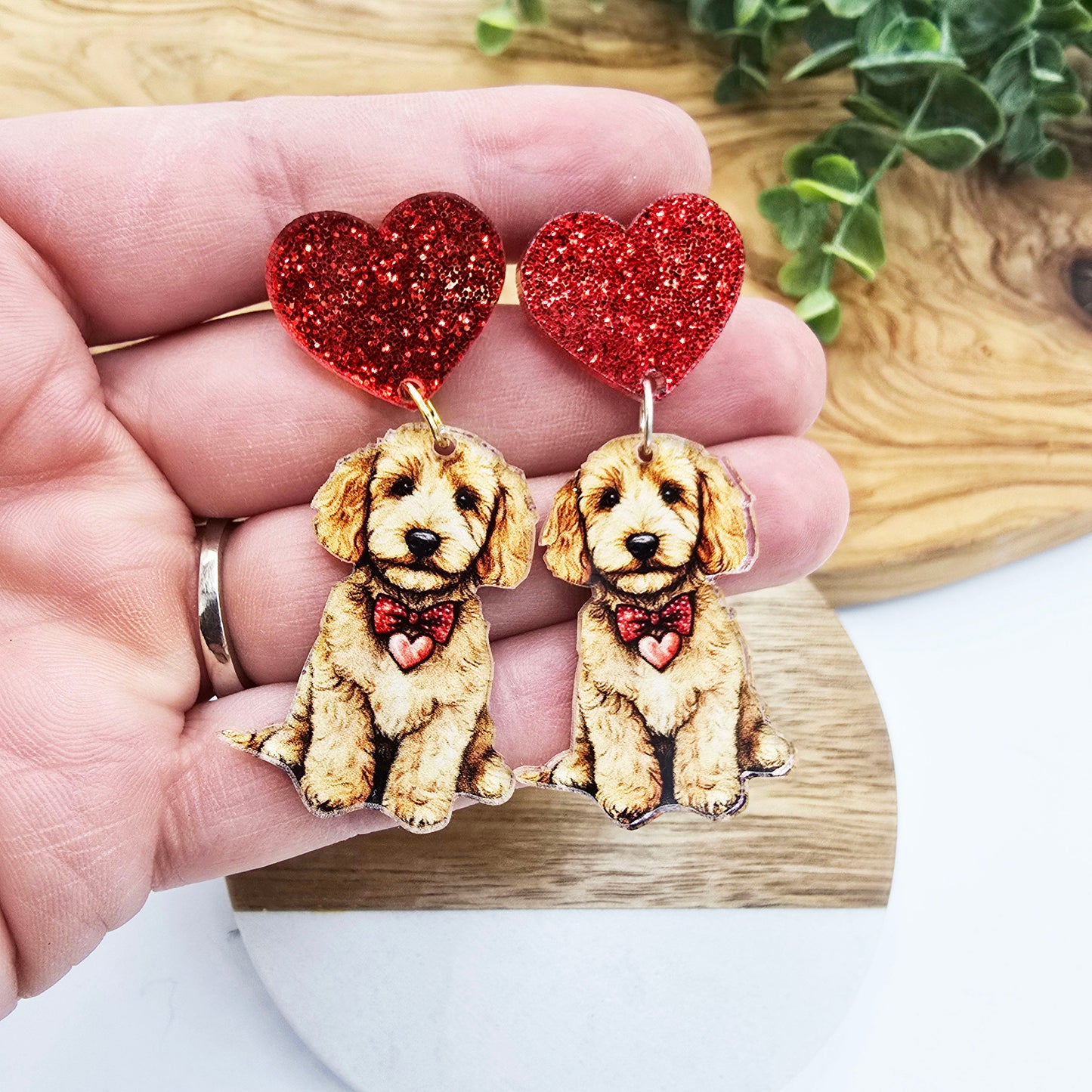 Golden Doodle Puppy Heart Earrings