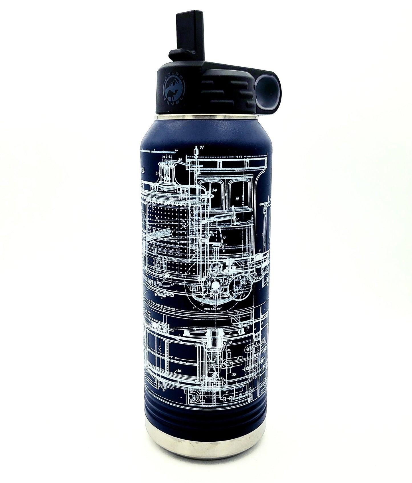 Vintage Train Blueprint Water 40 oz Tumbler with Straw