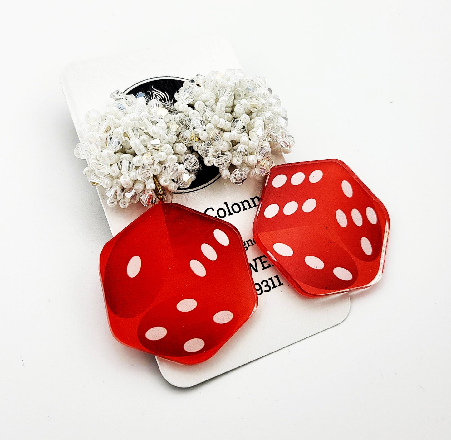 Bunco Casino Red Dice Acrylic Two Sided Earrings