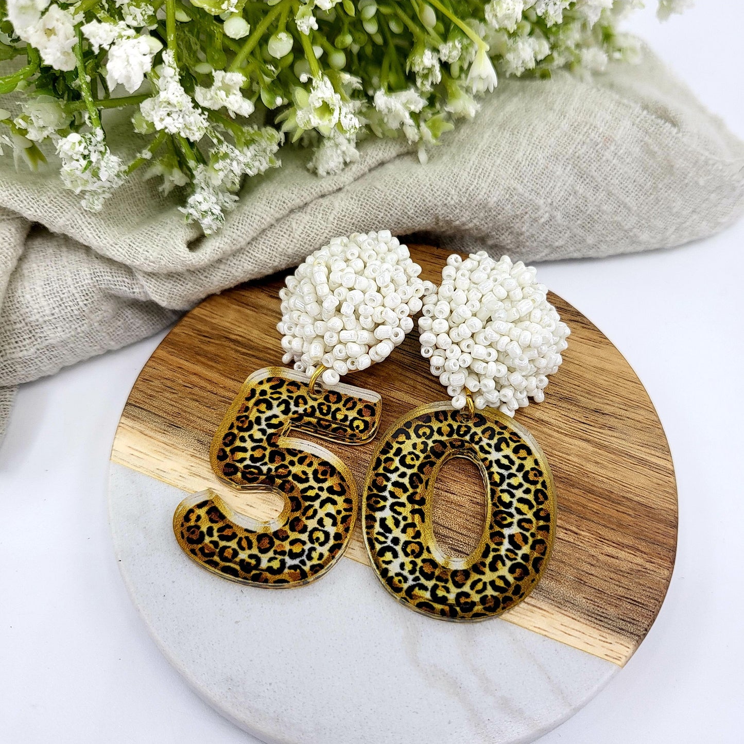 Landmark Birthday Mylar Balloon Leopard Number Earrings