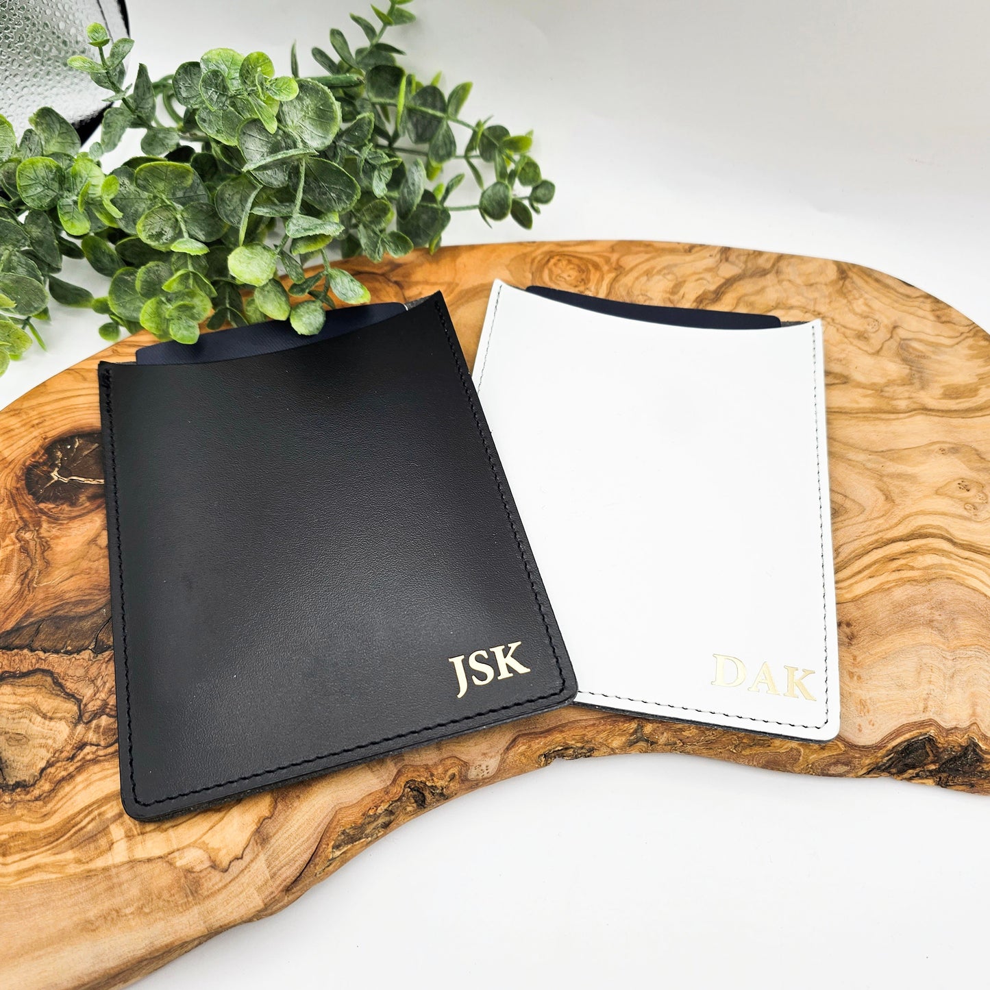Wedding Modern Monogrammed Leather Passport Cover Sleeves White and Black with Initials