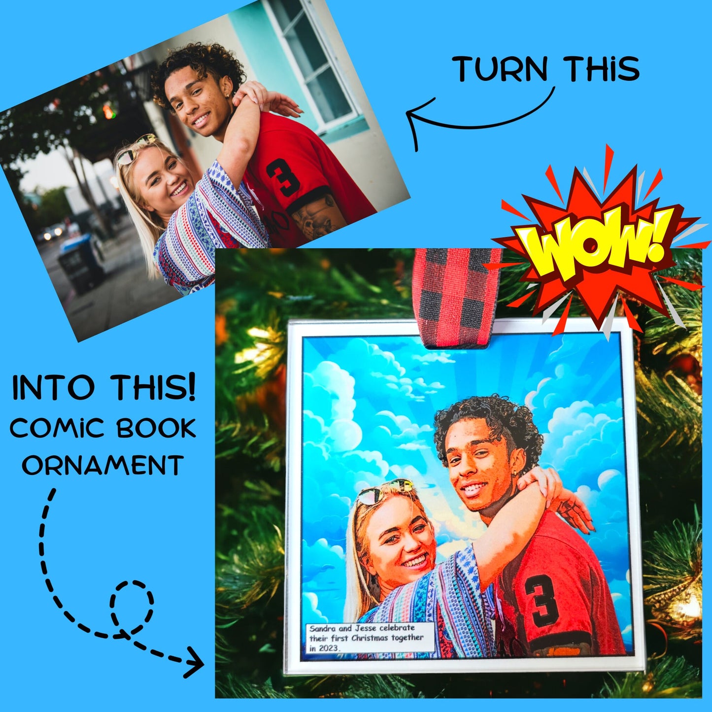 Custom Comic Book Panel Ornament, Personalized from Your Photo