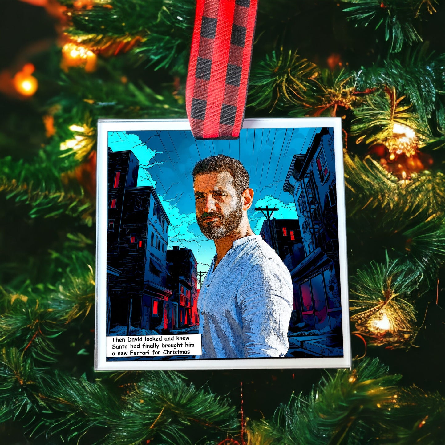 Custom Comic Book Panel Ornament, Personalized from Your Photo