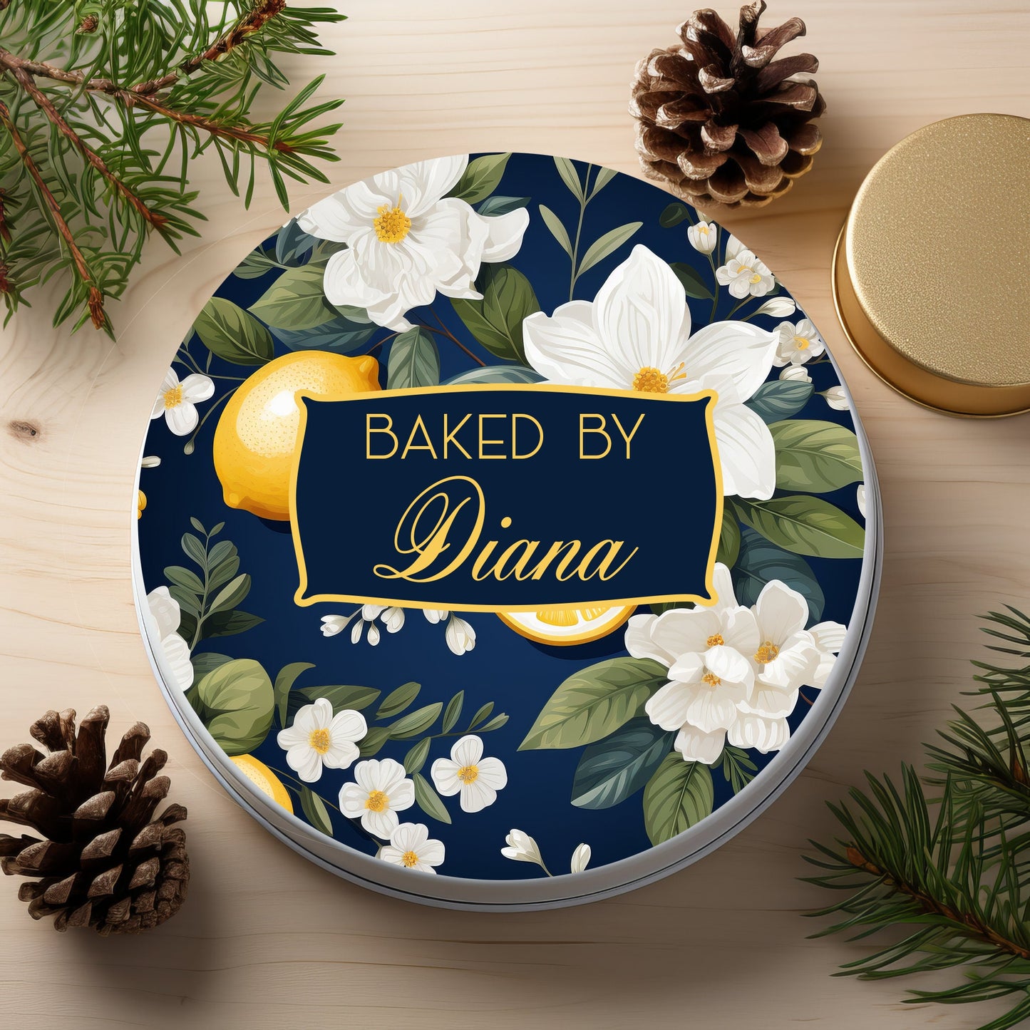 Lemons and Flowers Baked by Personalized Cookie Tin