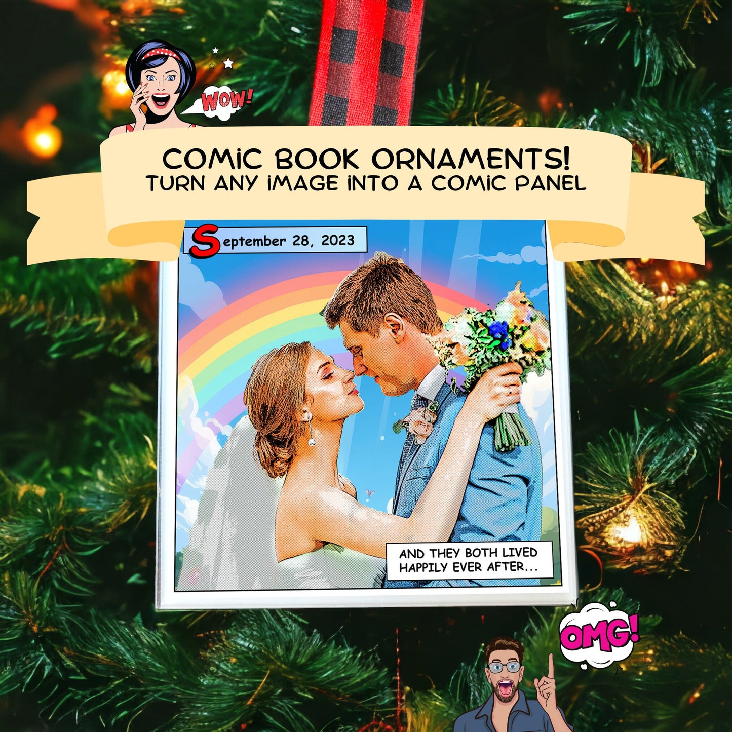 Custom Comic Book Panel Ornament, Personalized from Your Photo