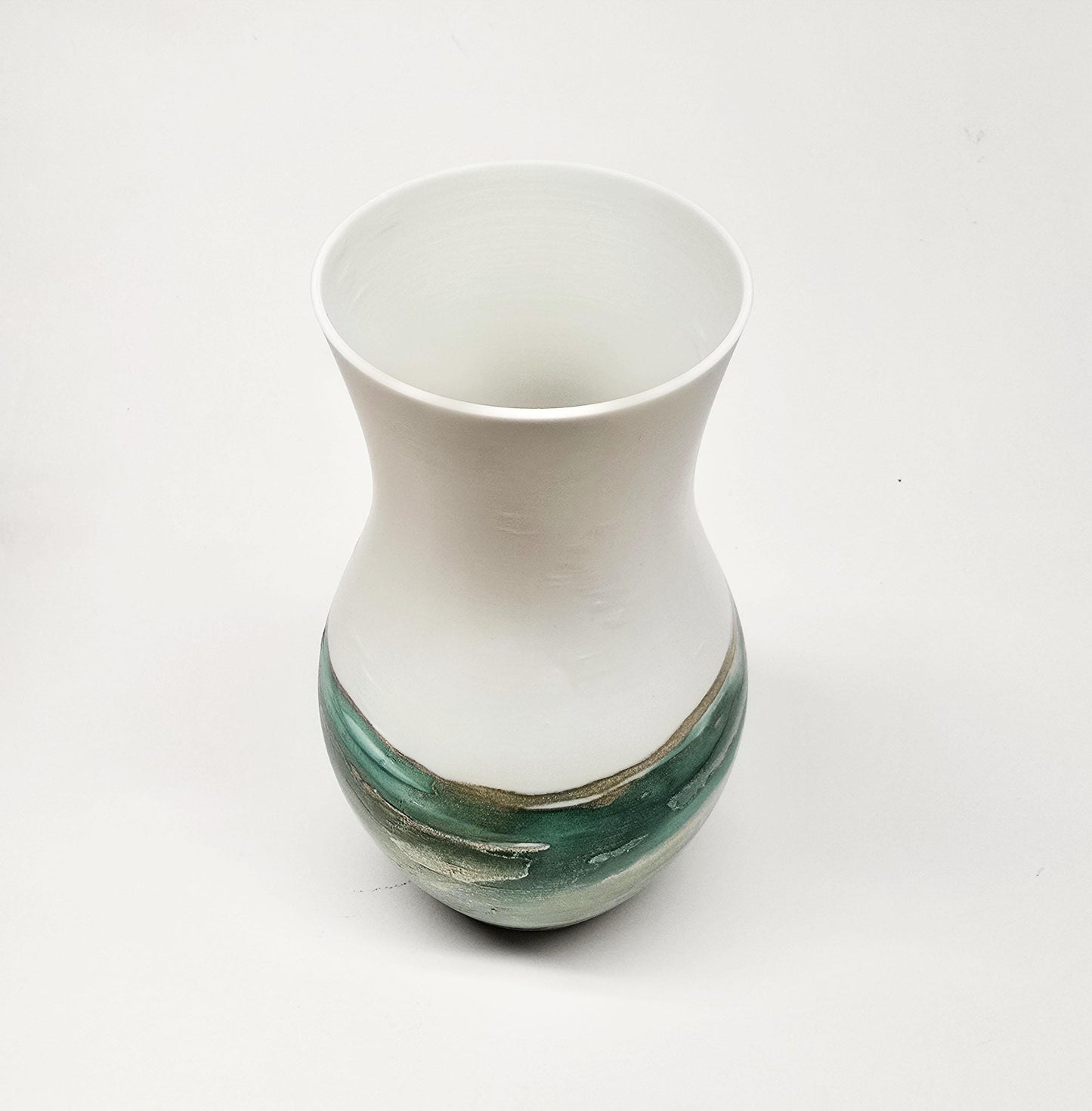 Green, Brown and Gold Hand Painted Marbled Vase