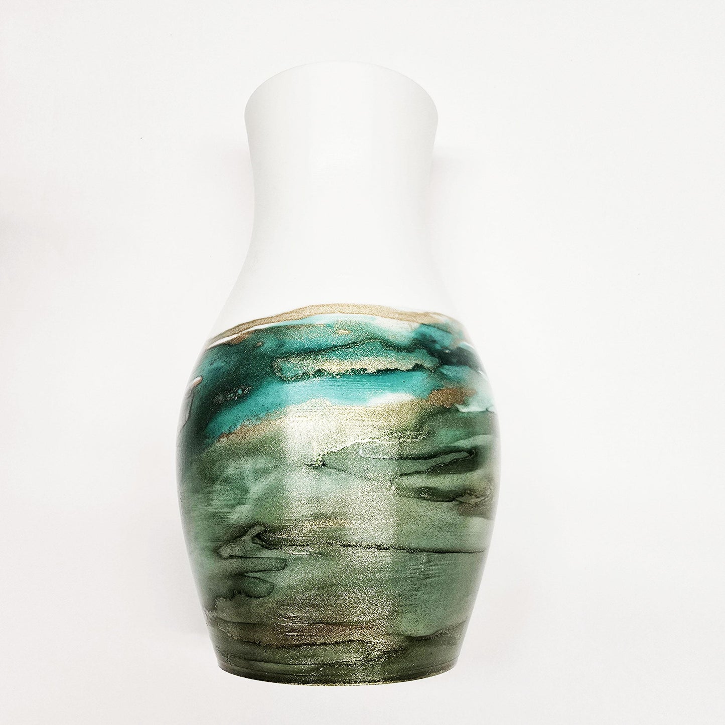 Green, Brown and Gold Hand Painted Marbled Vase