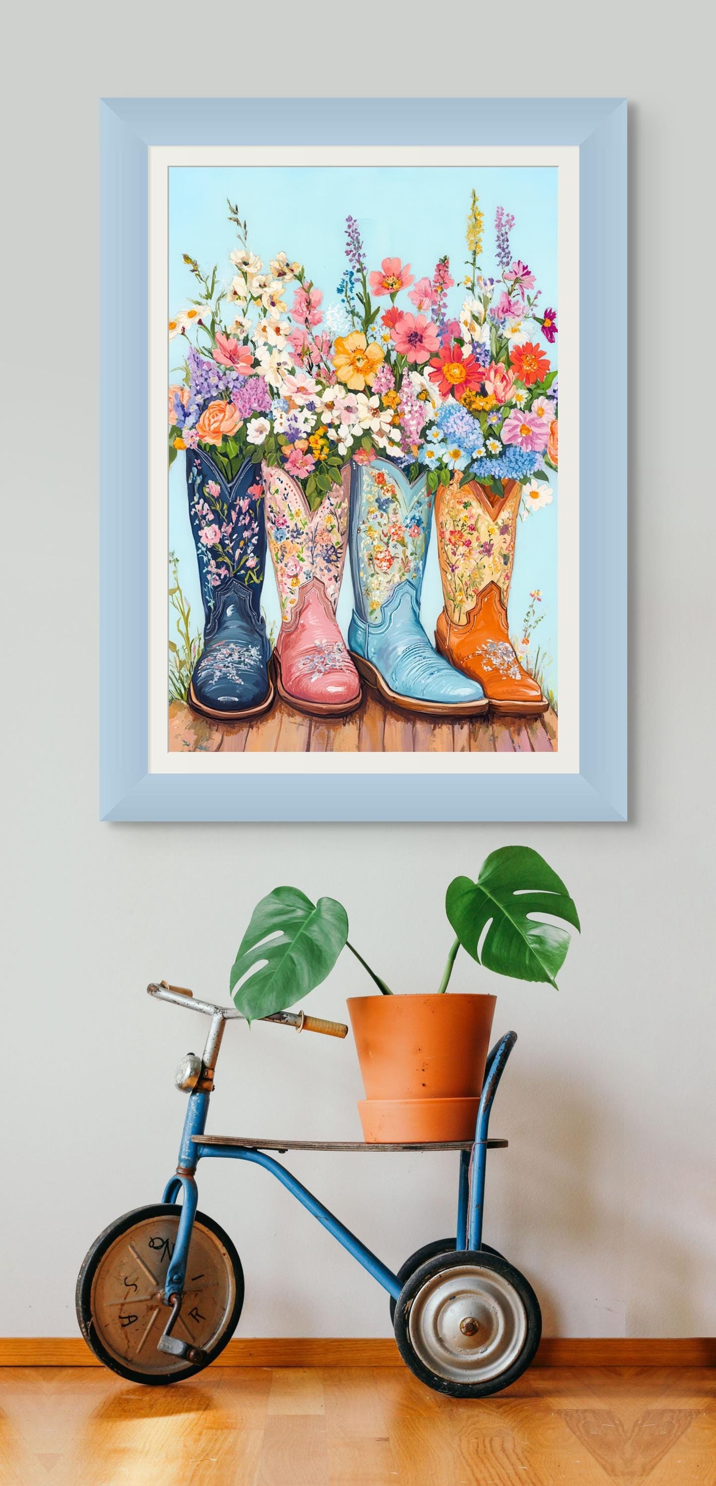 Coastal Cowgirl Boots, Glossy or Matte Poster, No Frame Wall Art