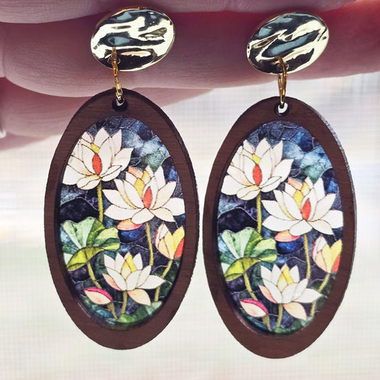 Stained Glass Style Water Lily Earrings