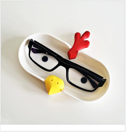 Cute White Rooster Glasses Holder, Chicken Sunglasses Tray