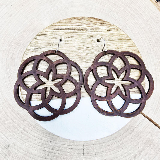 Leather Flower Mandala Inspired Earrings