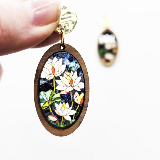 Stained Glass Style Water Lily Earrings