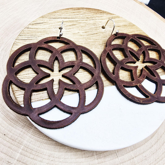Leather Flower Mandala Inspired Earrings