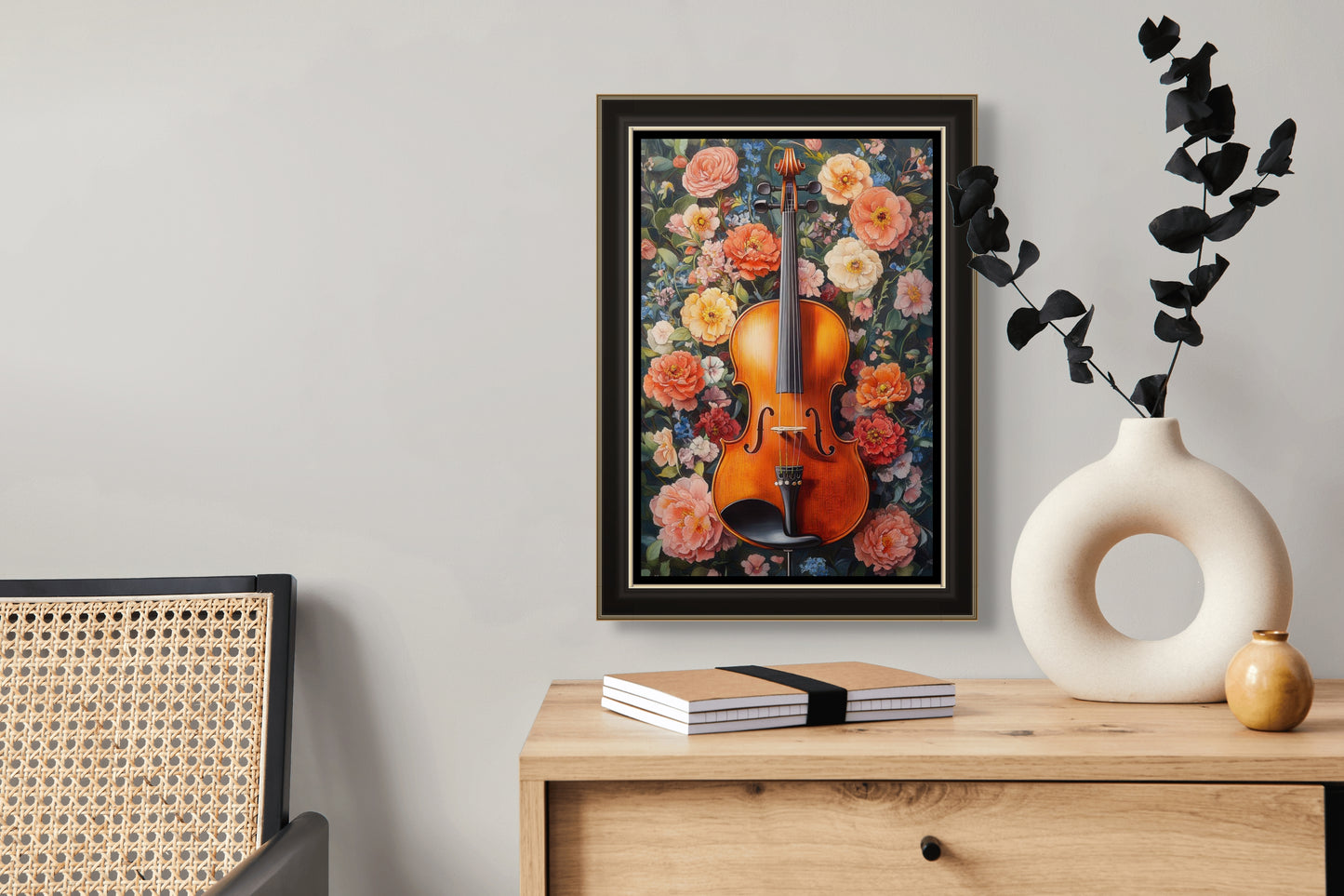 Melody in Bloom: Violin Art Print with Floral Accents