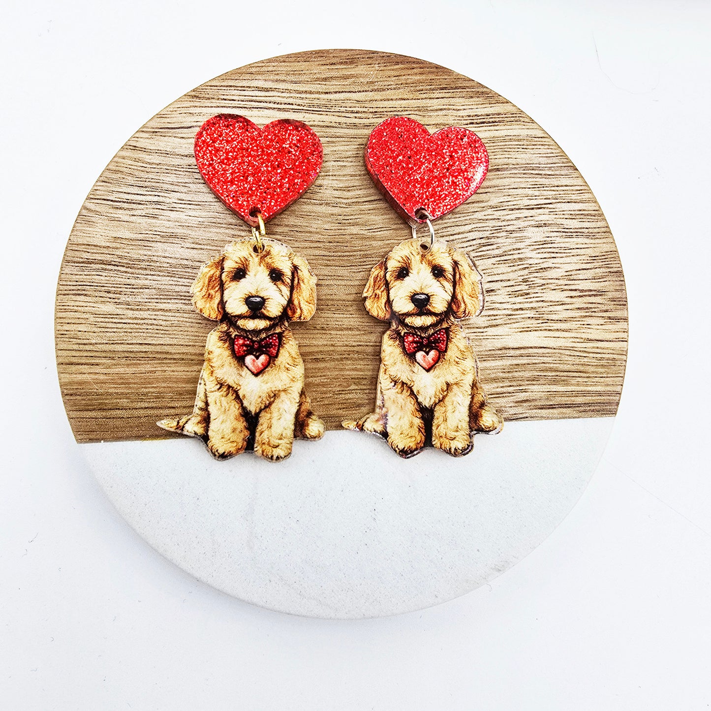 Golden Doodle Puppy Heart Earrings