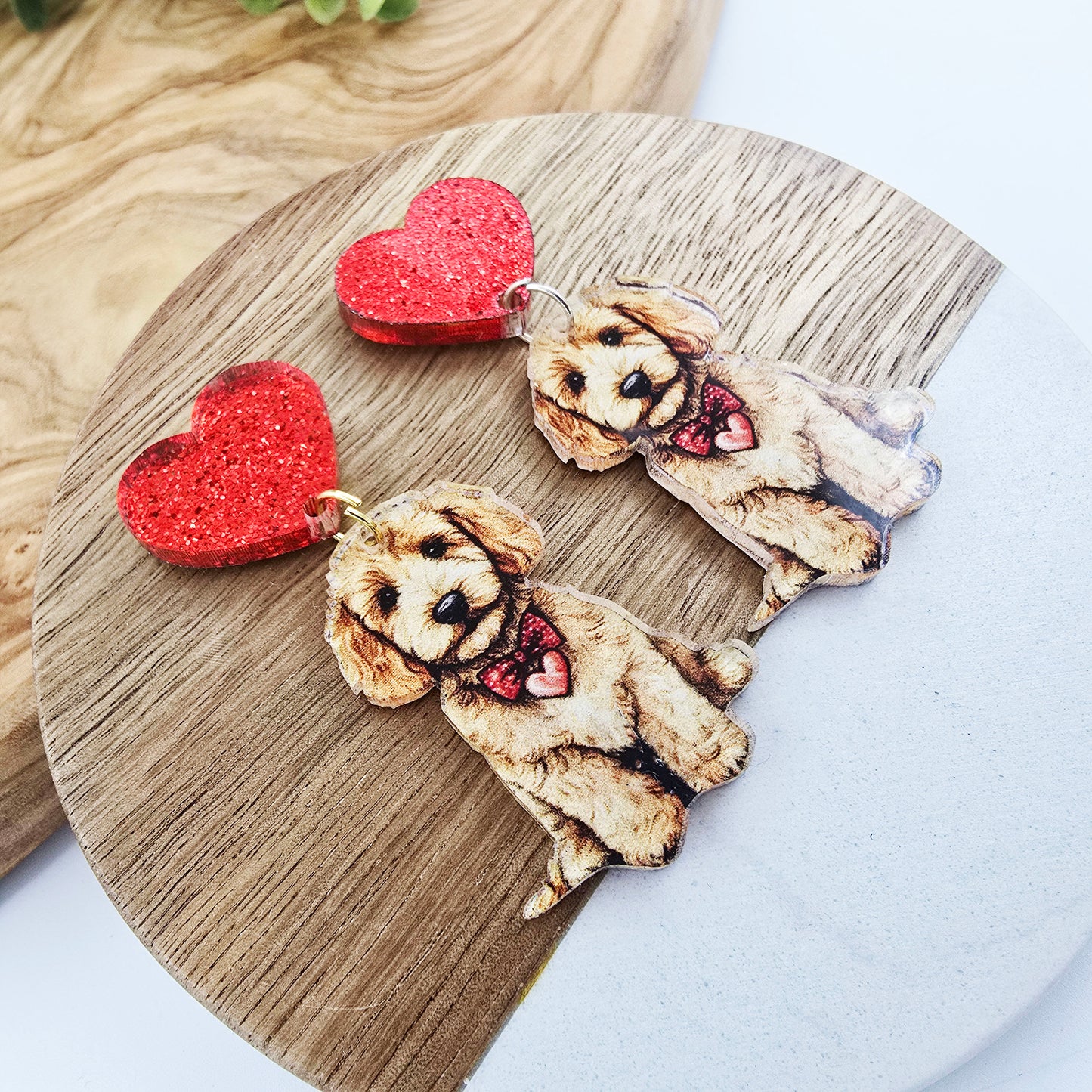 Golden Doodle Puppy Heart Earrings