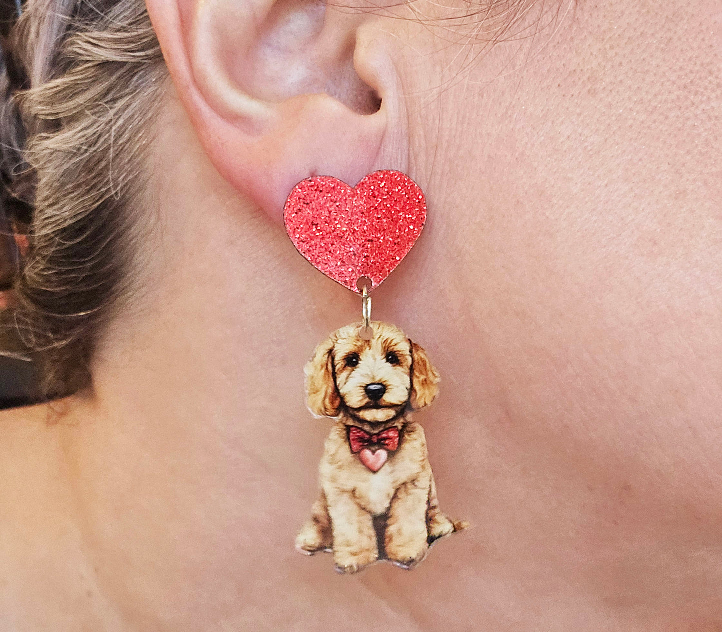 Golden Doodle Puppy Heart Earrings