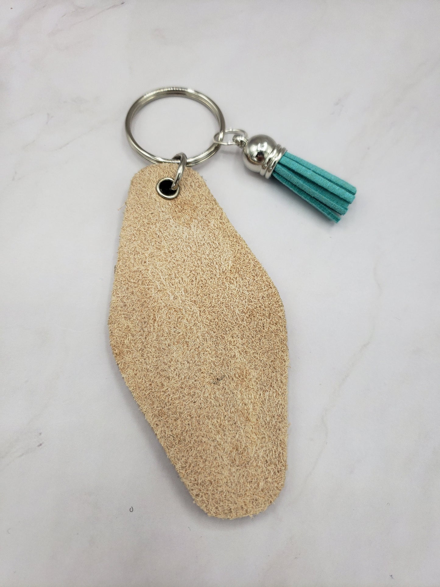 Beach House Natural Italian Leather Motel Key Shape with Tassel