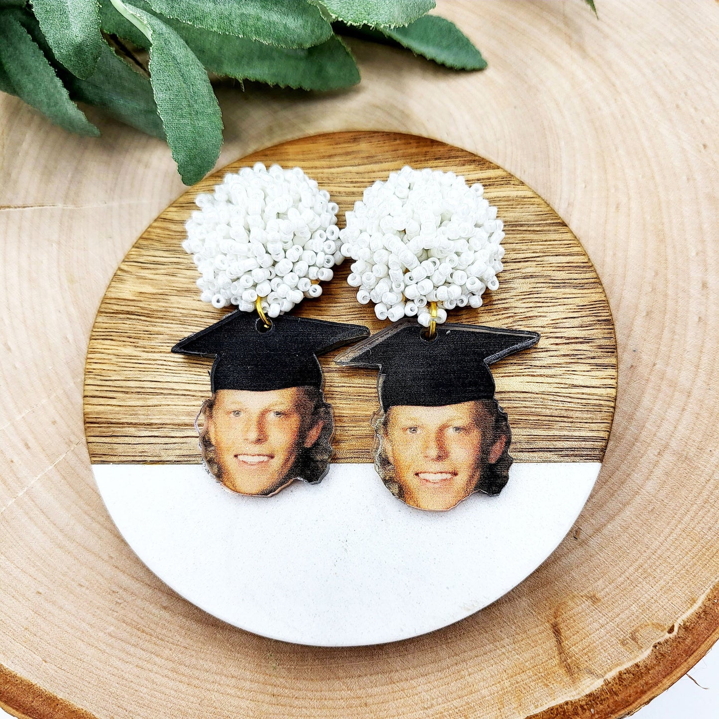 Graduation Son, Daughter Face Earrings Photo Acrylic, Two Sided