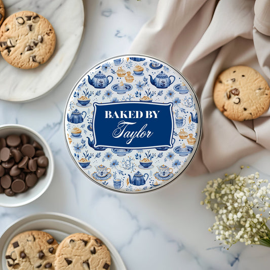 Personalized Baked by Chinoiserie Teapot Cookie or Cupcake Storage Tin
