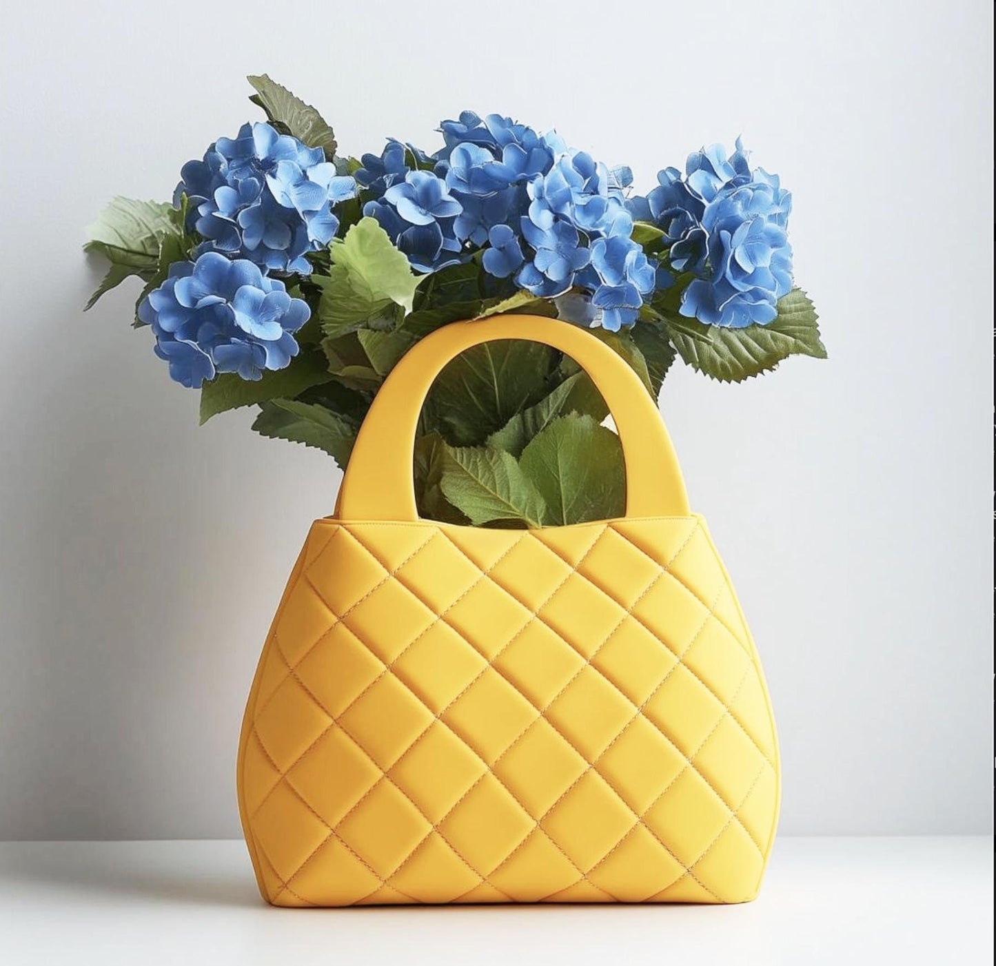 Quilted Bag Vase, 3D Printed Yellow Purse Flower Holder