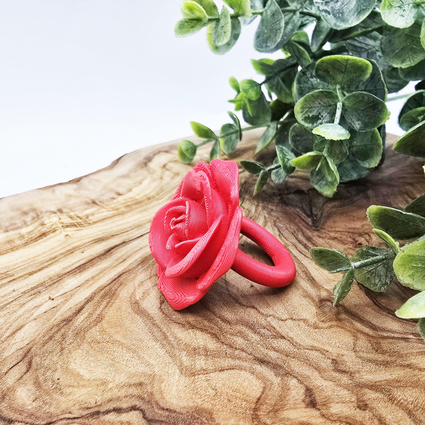 Rose Statement Ring, 3D Printed, Choose from Pearl Pink or Red, Matte Red