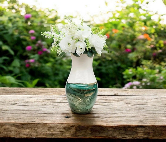 Green, Brown and Gold Hand Painted Marbled Vase