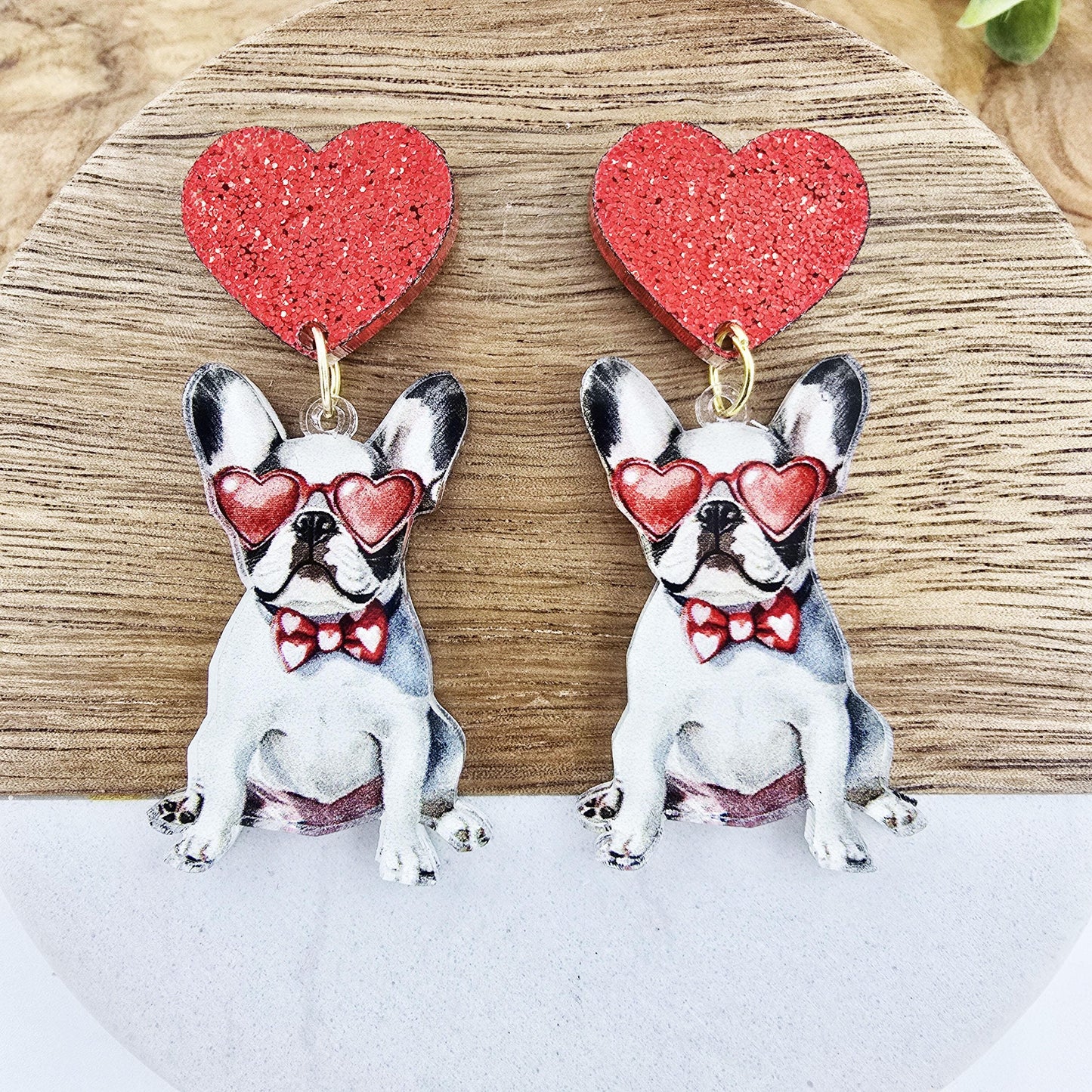 Frenchie Puppy Heart Earrings, French Bulldog Jewelry