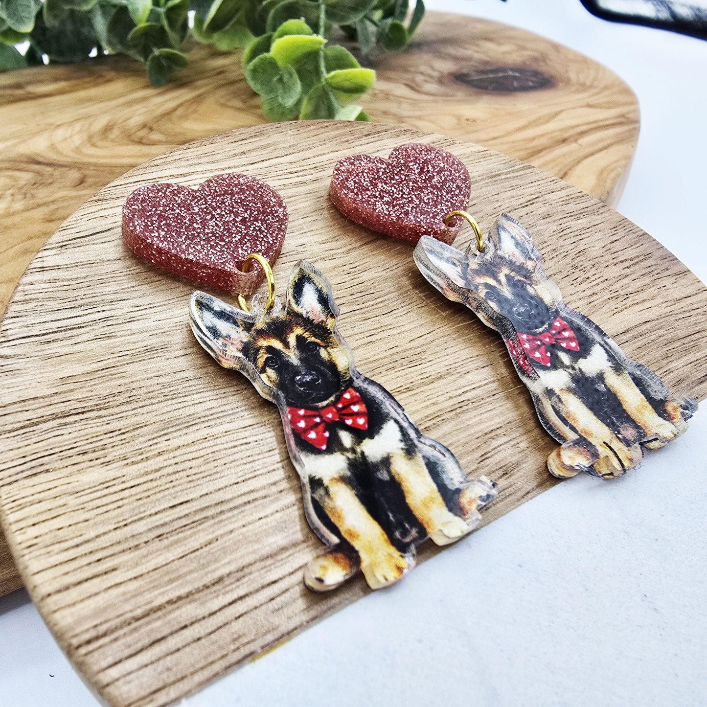 German Shepard Puppy Heart Earrings