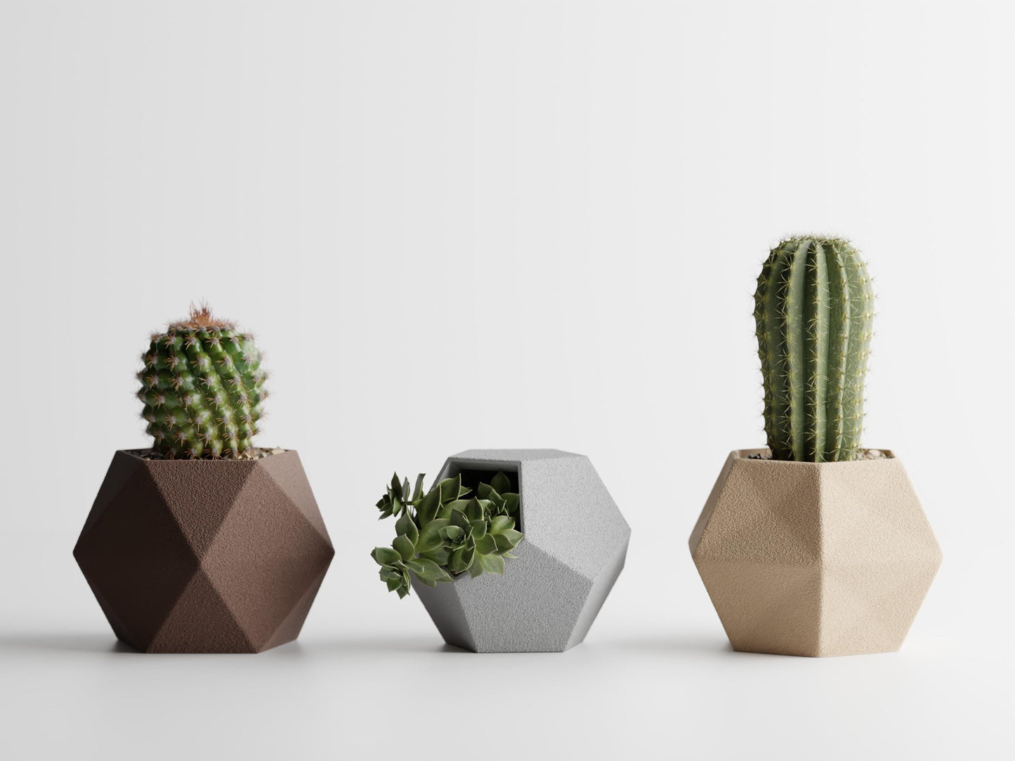 Geo-Trio Geometric Plant Pots, Small Plant Holders, 3 Pots, Eco-Friendly, Biodegradable, Modern Home Decor, Faux Pottery, Lightweight Pots