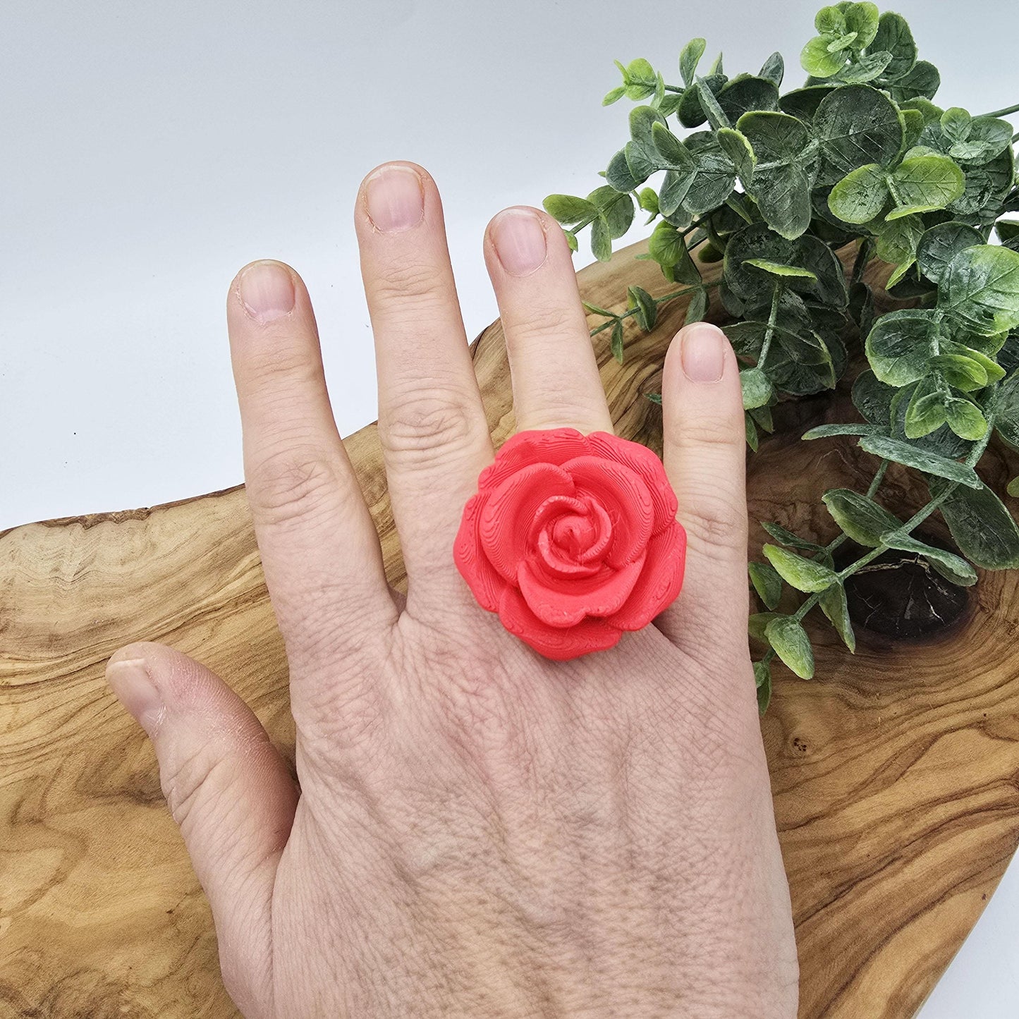 Rose Statement Ring, 3D Printed, Choose from Pearl Pink or Red, Matte Red