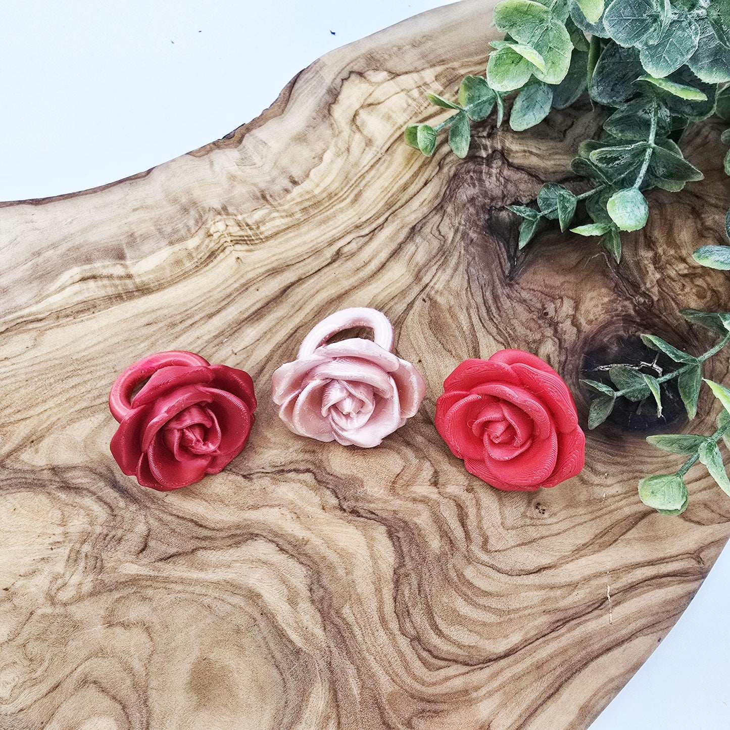 Rose Statement Ring, 3D Printed, Choose from Pearl Pink or Red, Matte Red