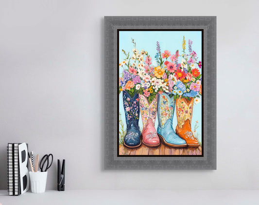 Coastal Cowgirl Boots, Glossy or Matte Poster, No Frame Wall Art