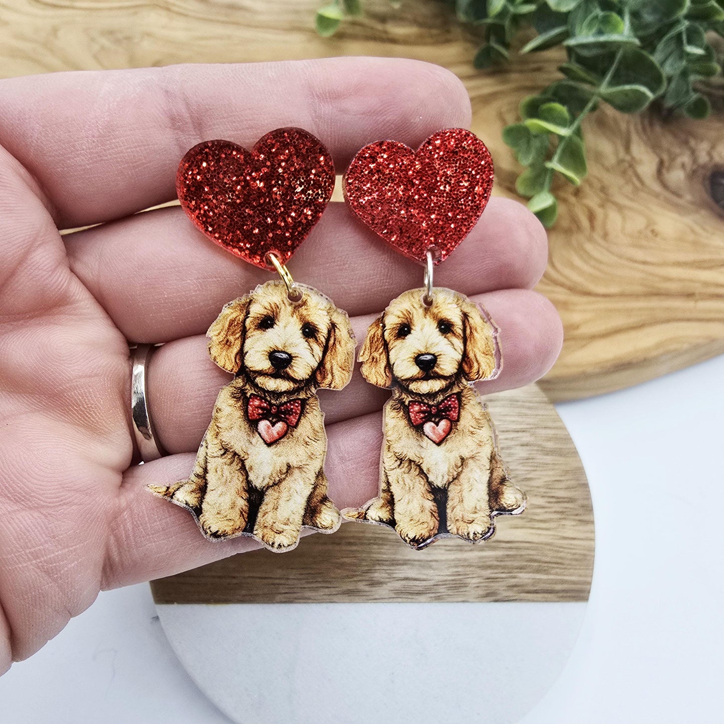 Golden Doodle Puppy Heart Earrings