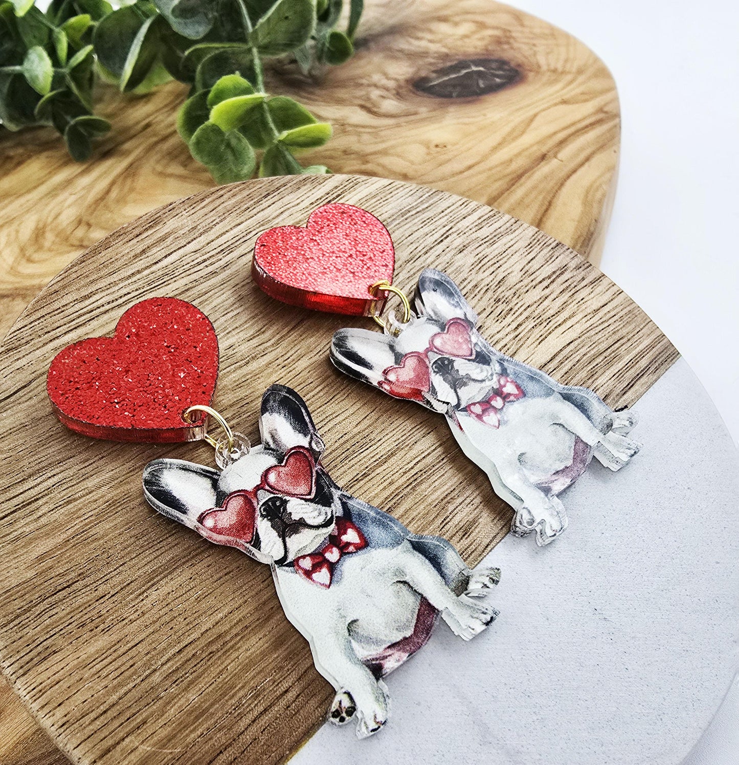 Frenchie Puppy Heart Earrings, French Bulldog Jewelry