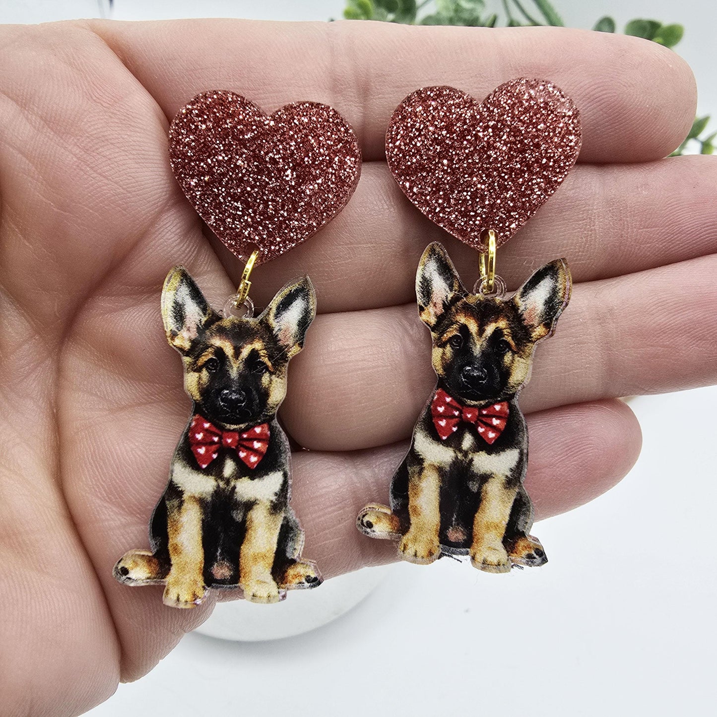 German Shepard Puppy Heart Earrings