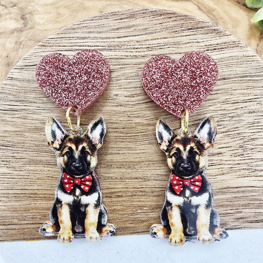 German Shepard Puppy Heart Earrings