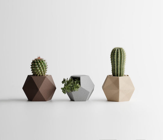 Geo-Trio Geometric Plant Pots, Small Plant Holders, 3 Pots, Eco-Friendly, Biodegradable, Modern Home Decor, Faux Pottery, Lightweight Pots