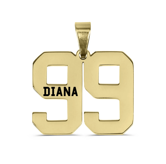 18K Gold Engraved Varsity Sport Number Pendant Necklace